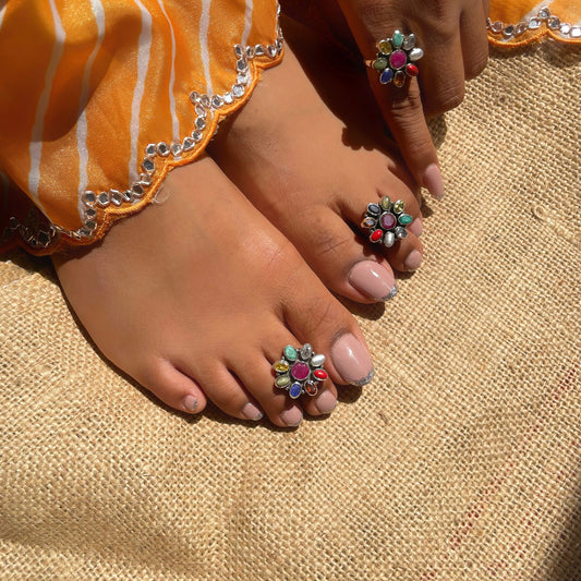 Sterling Silver Navratna Toe Ring