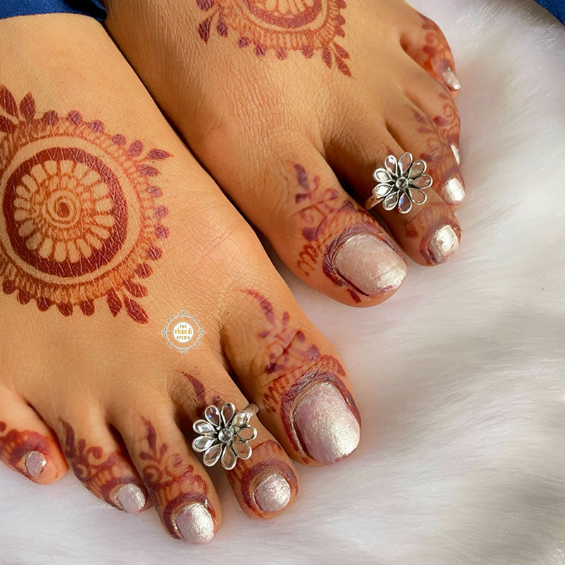 Pure 925 Sterling Silver Flower Toe Ring