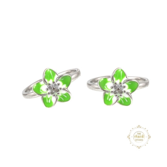 Sparkling Silver Enamel Floral Toe Ring