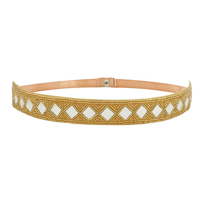 Teejh Kahani Bead Mirror Gold Belt