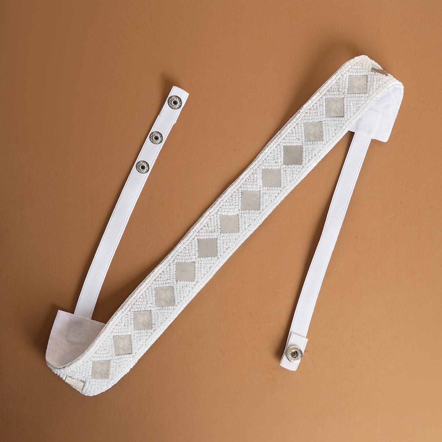 Teejh Kahani Bead Mirror White Belt