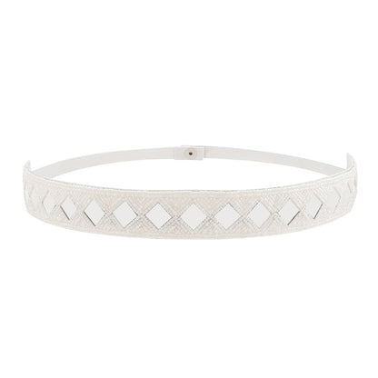 Teejh Kahani Bead Mirror White Belt