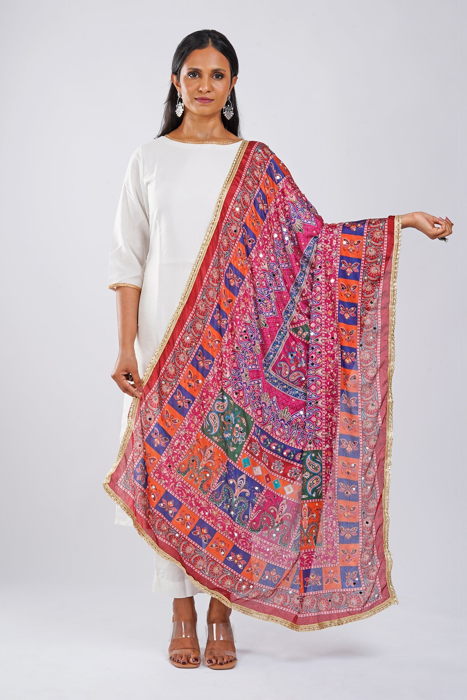 Teejh Leela Embellished Printed Dupatta
