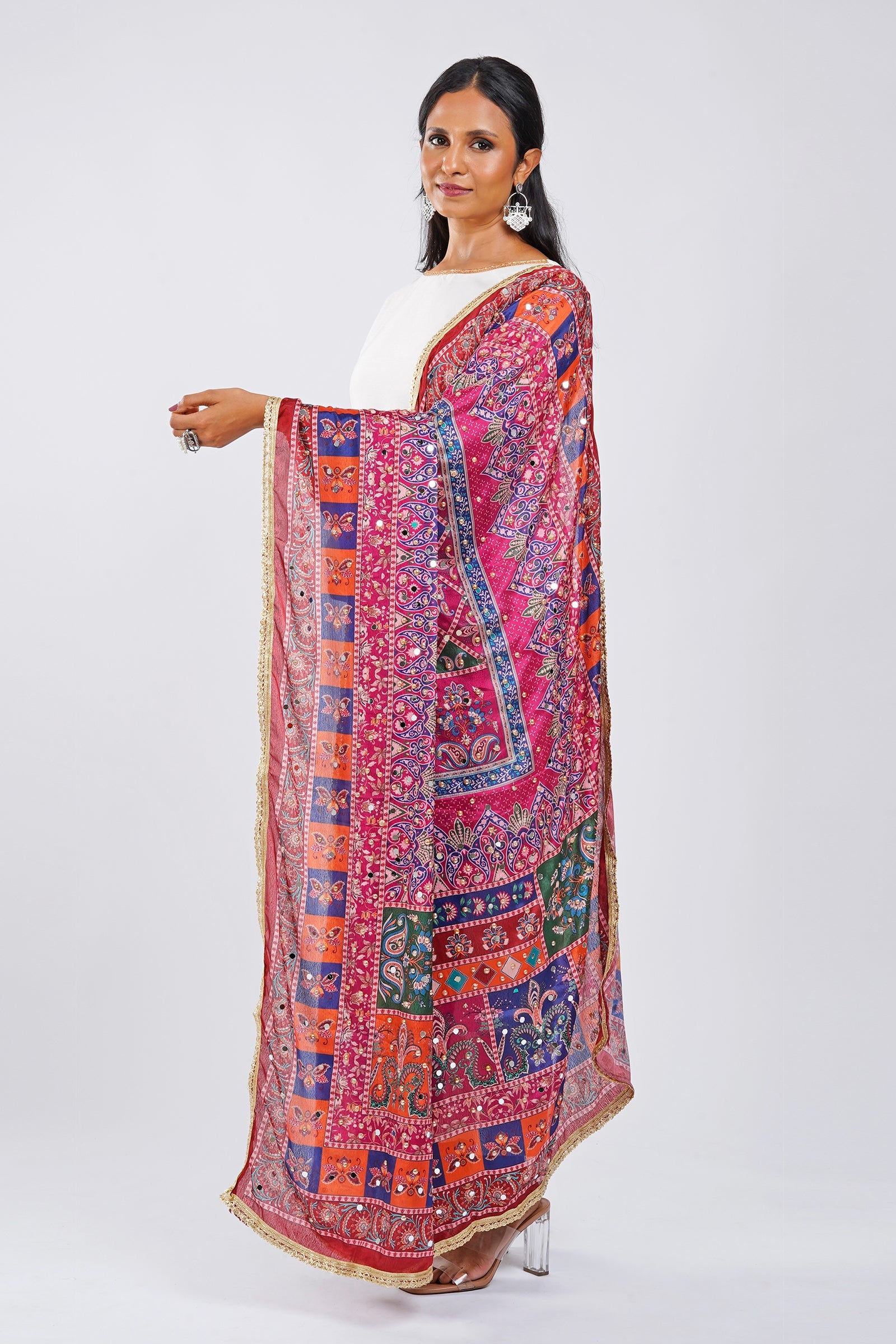 Teejh Leela Embellished Printed Dupatta