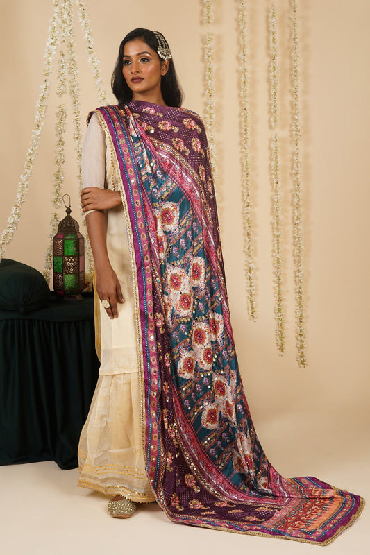 Teejh Aabhaara Embellished Printed Dupatta