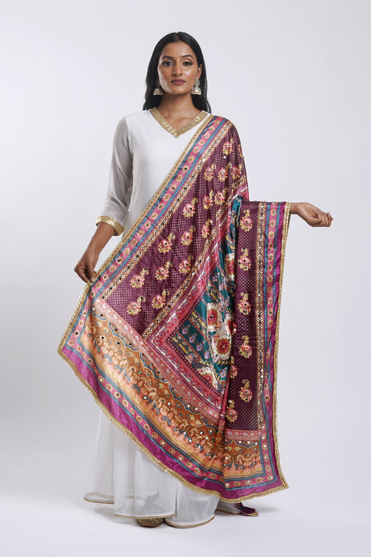 Teejh Aabhaara Embellished Printed Dupatta