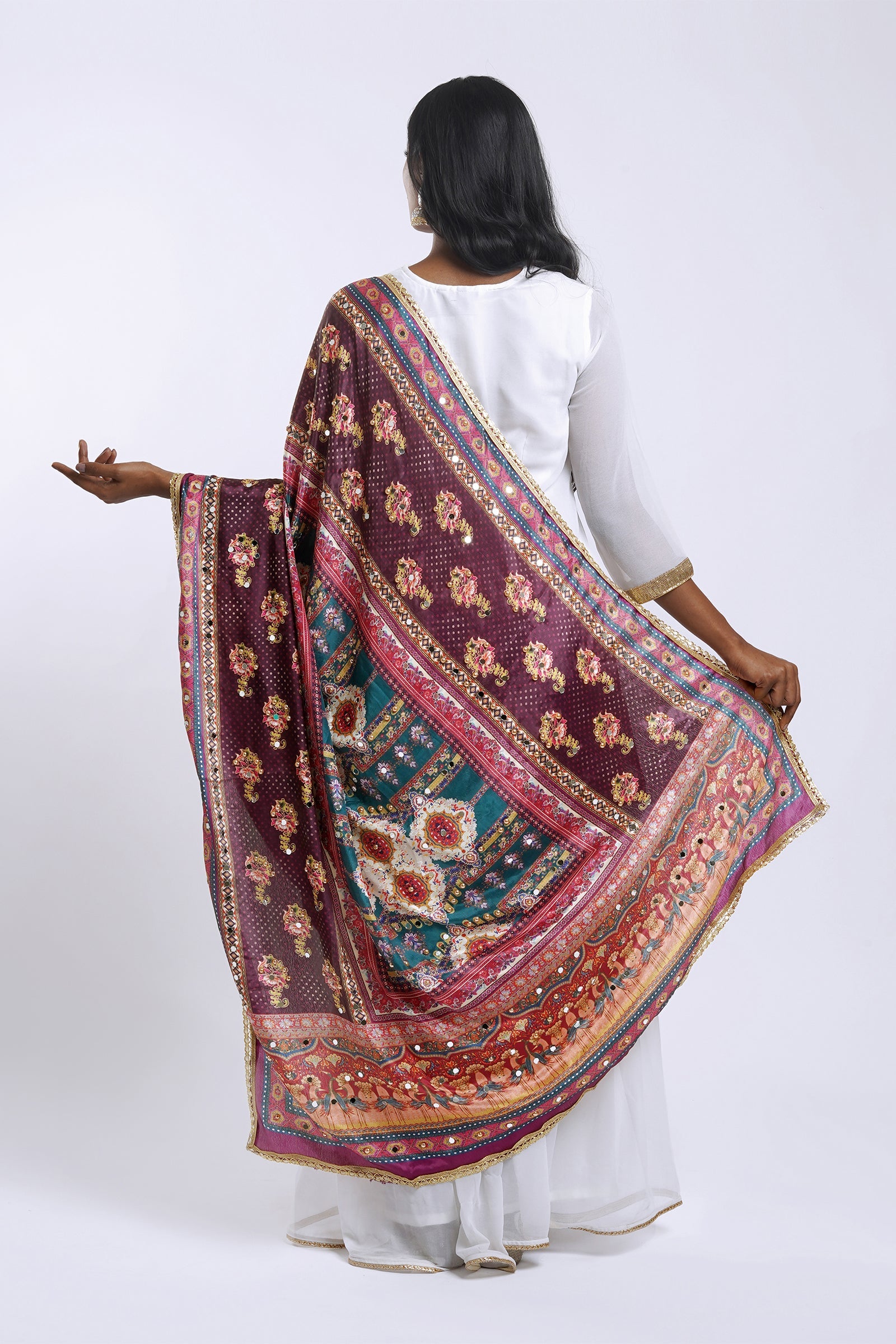 Teejh Aabhaara Embellished Printed Dupatta