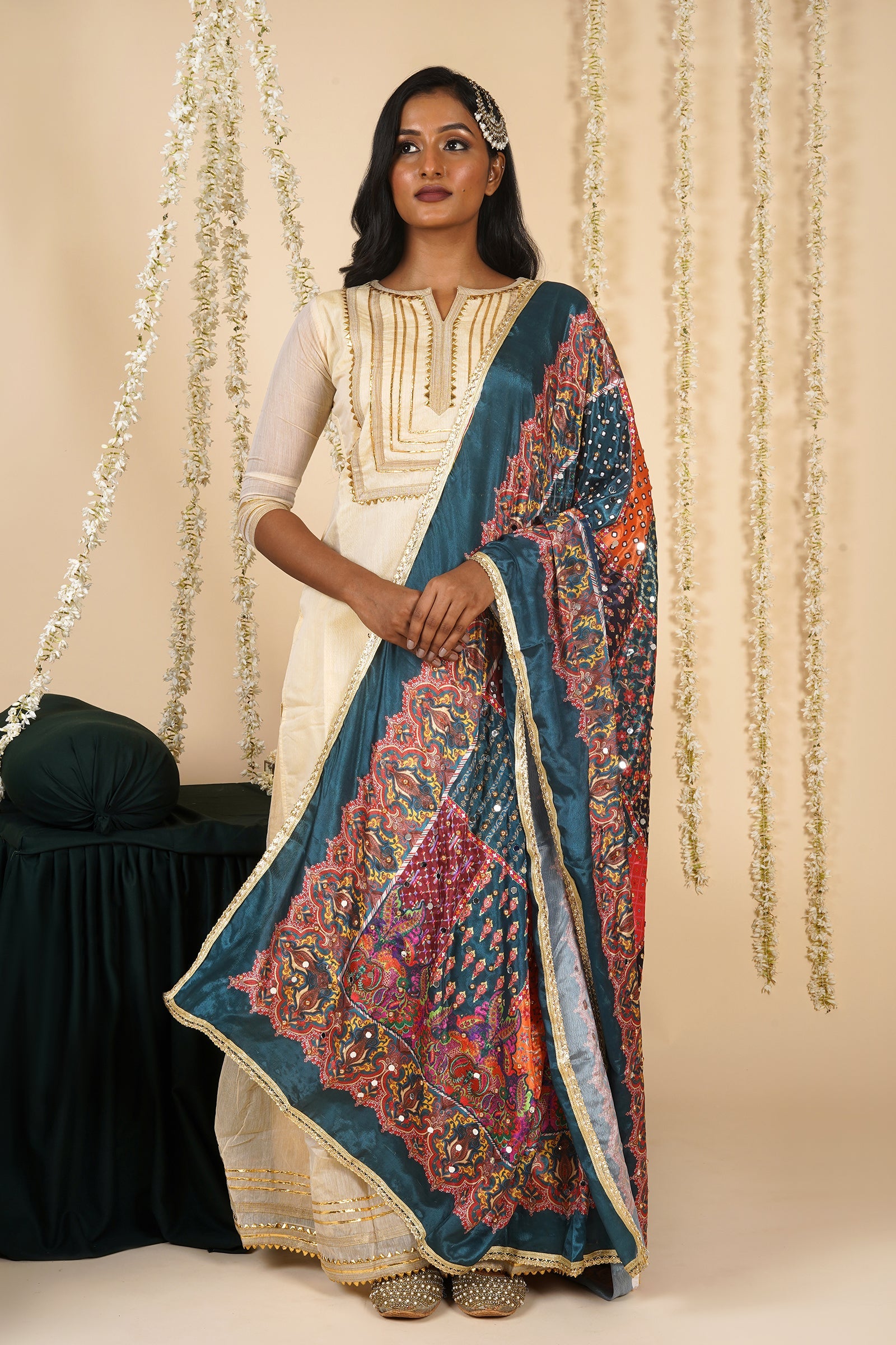 Teejh Varsha Embellished Printed Dupatta