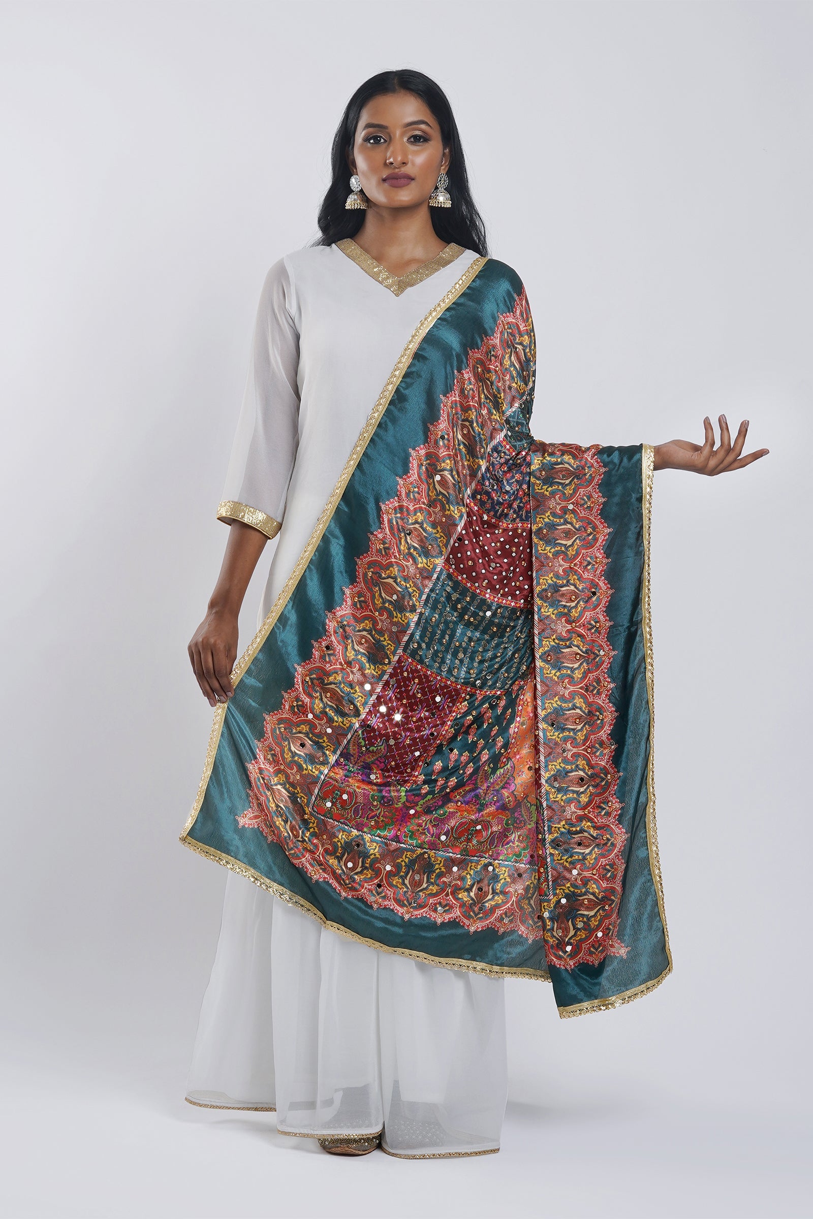 Teejh Varsha Embellished Printed Dupatta