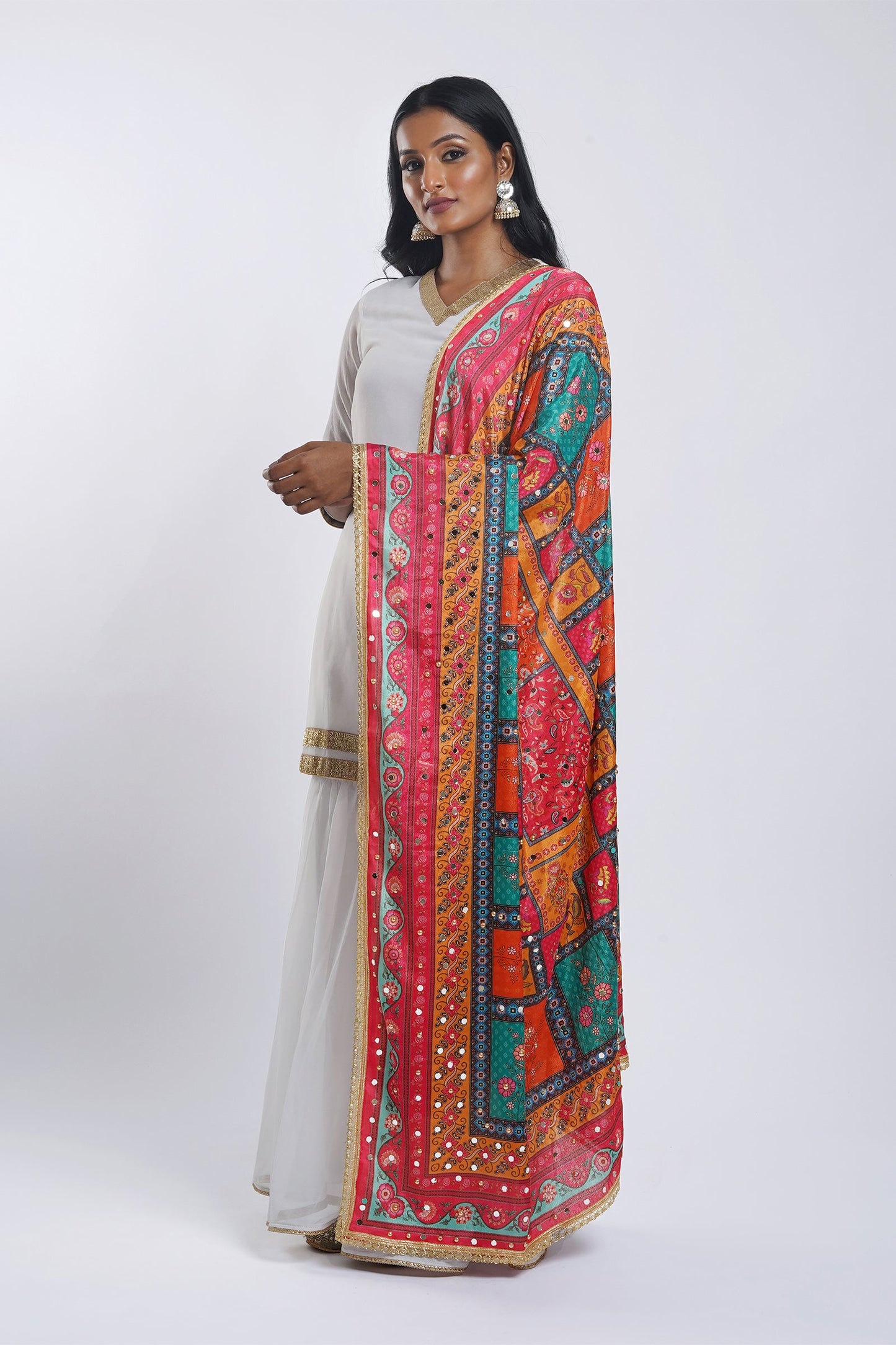 Teejh Swarnim Embellished Printed Dupatta