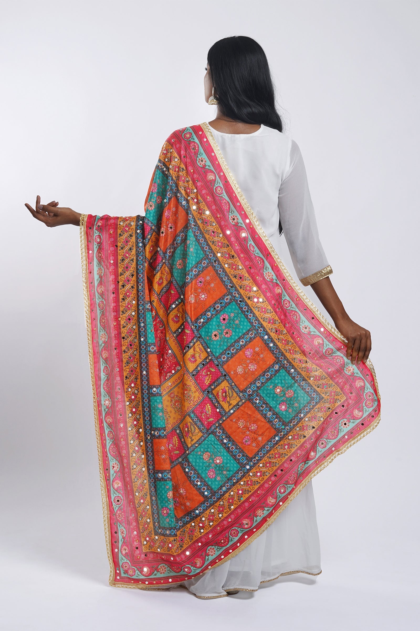 Teejh Swarnim Embellished Printed Dupatta