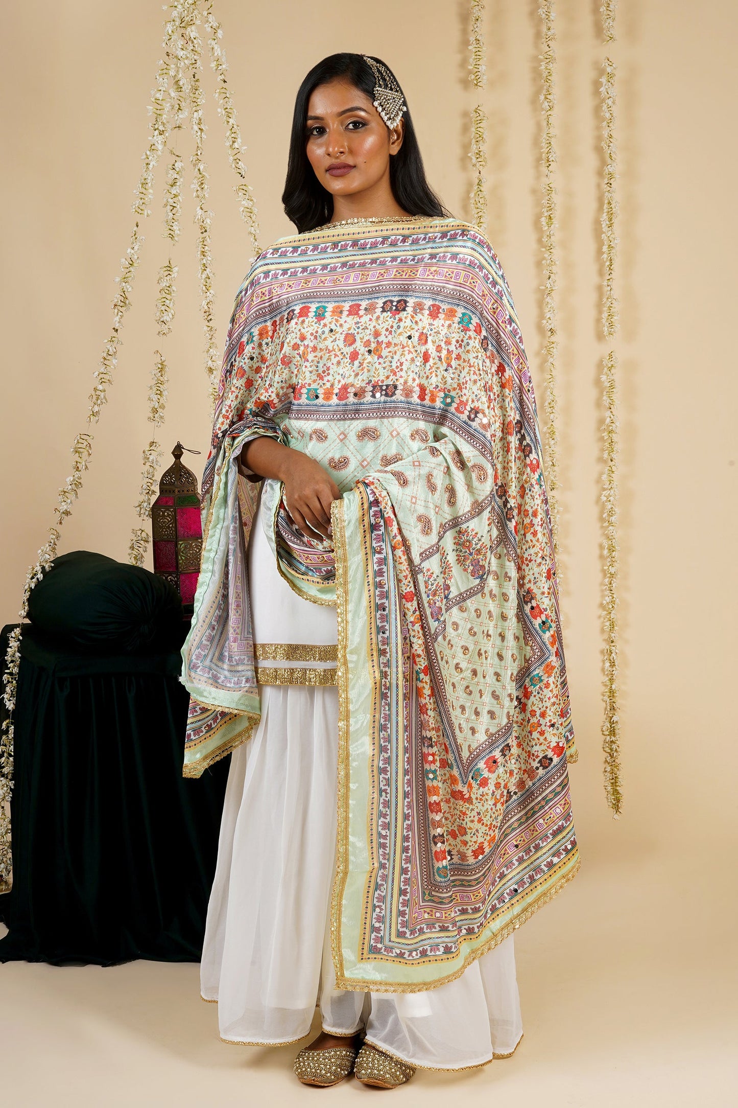 Teejh Tarangini Embellished Printed Dupatta
