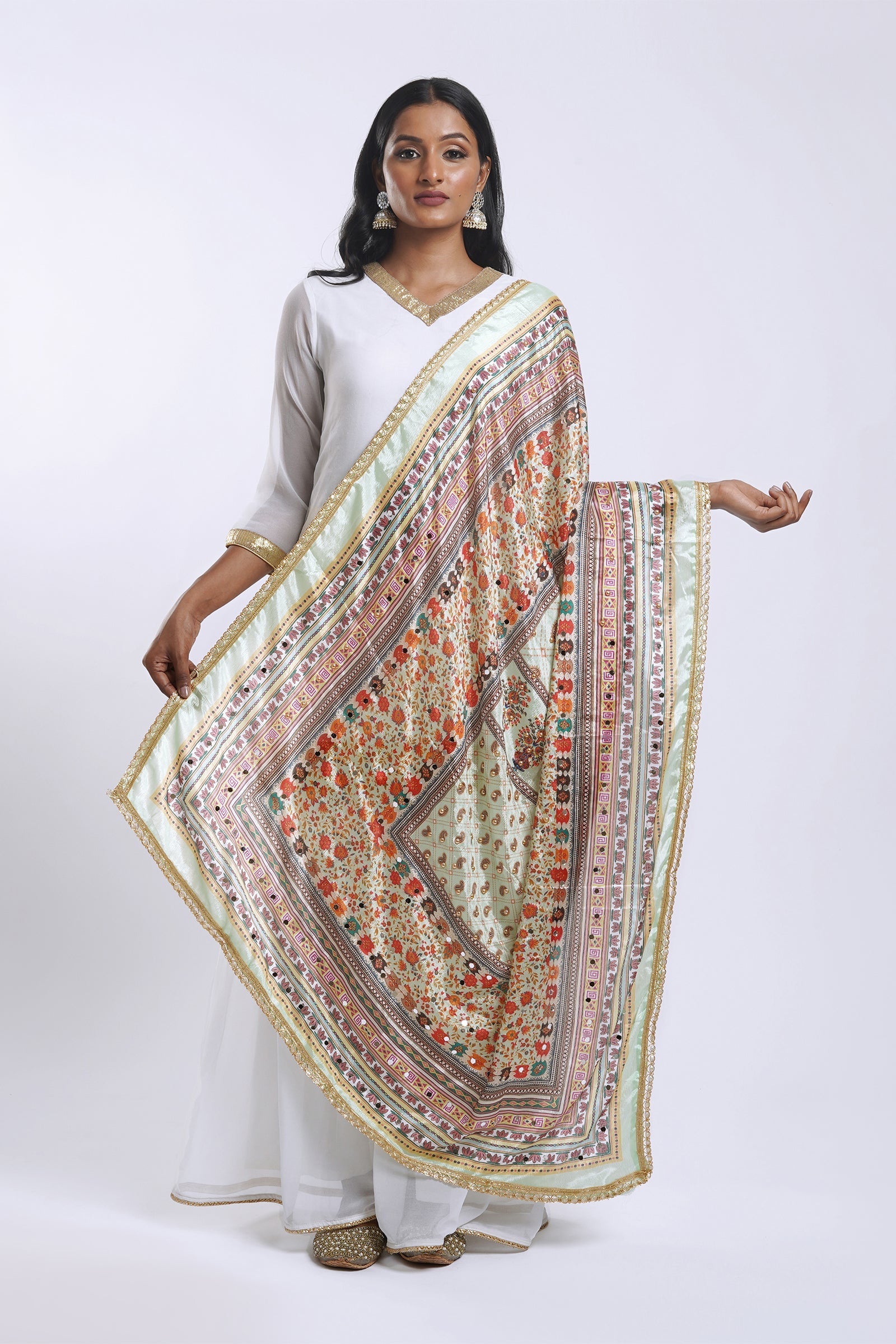 Teejh Tarangini Embellished Printed Dupatta
