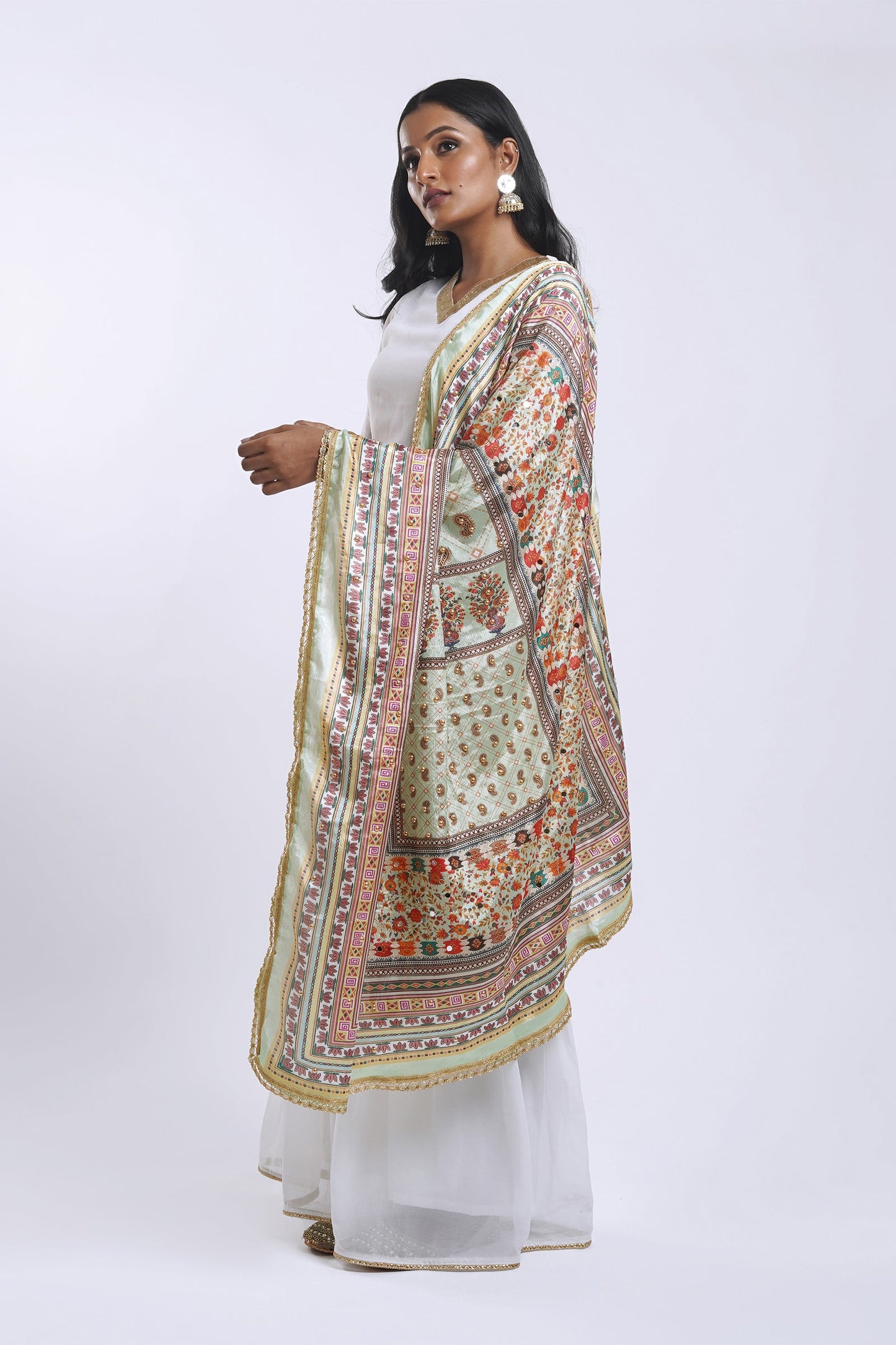 Teejh Tarangini Embellished Printed Dupatta