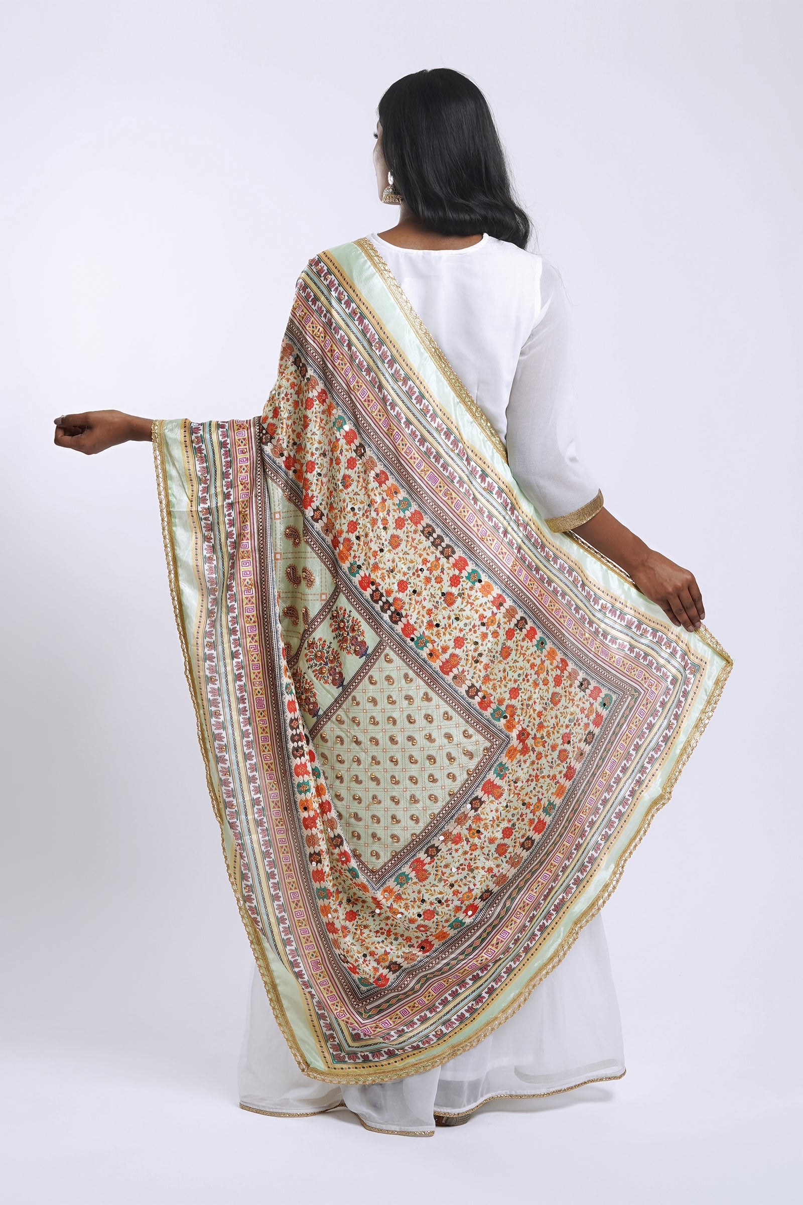 Teejh Tarangini Embellished Printed Dupatta