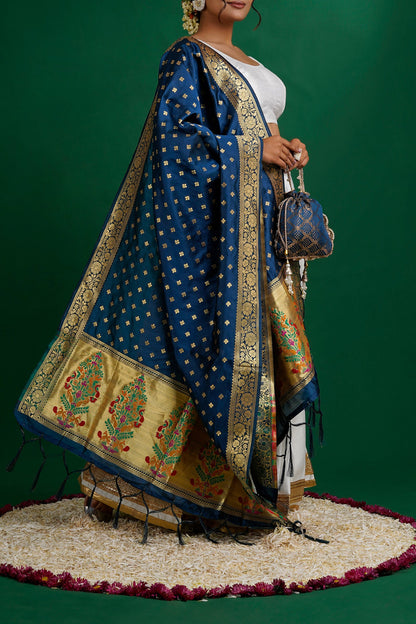 Teejh Chandra Midnight Blue Banarasi Dupatta