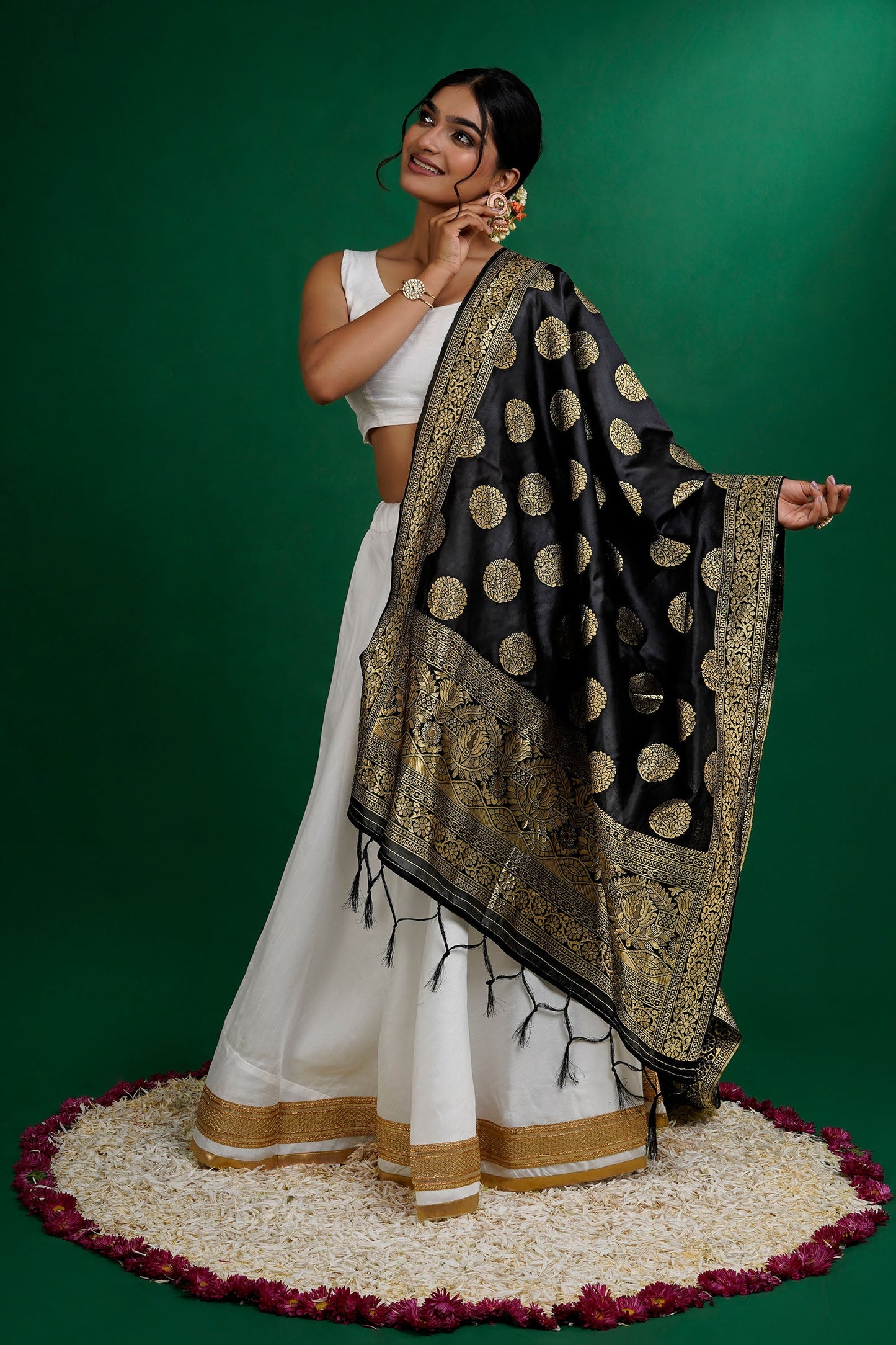 Teejh Devi Black Banarasi Dupatta