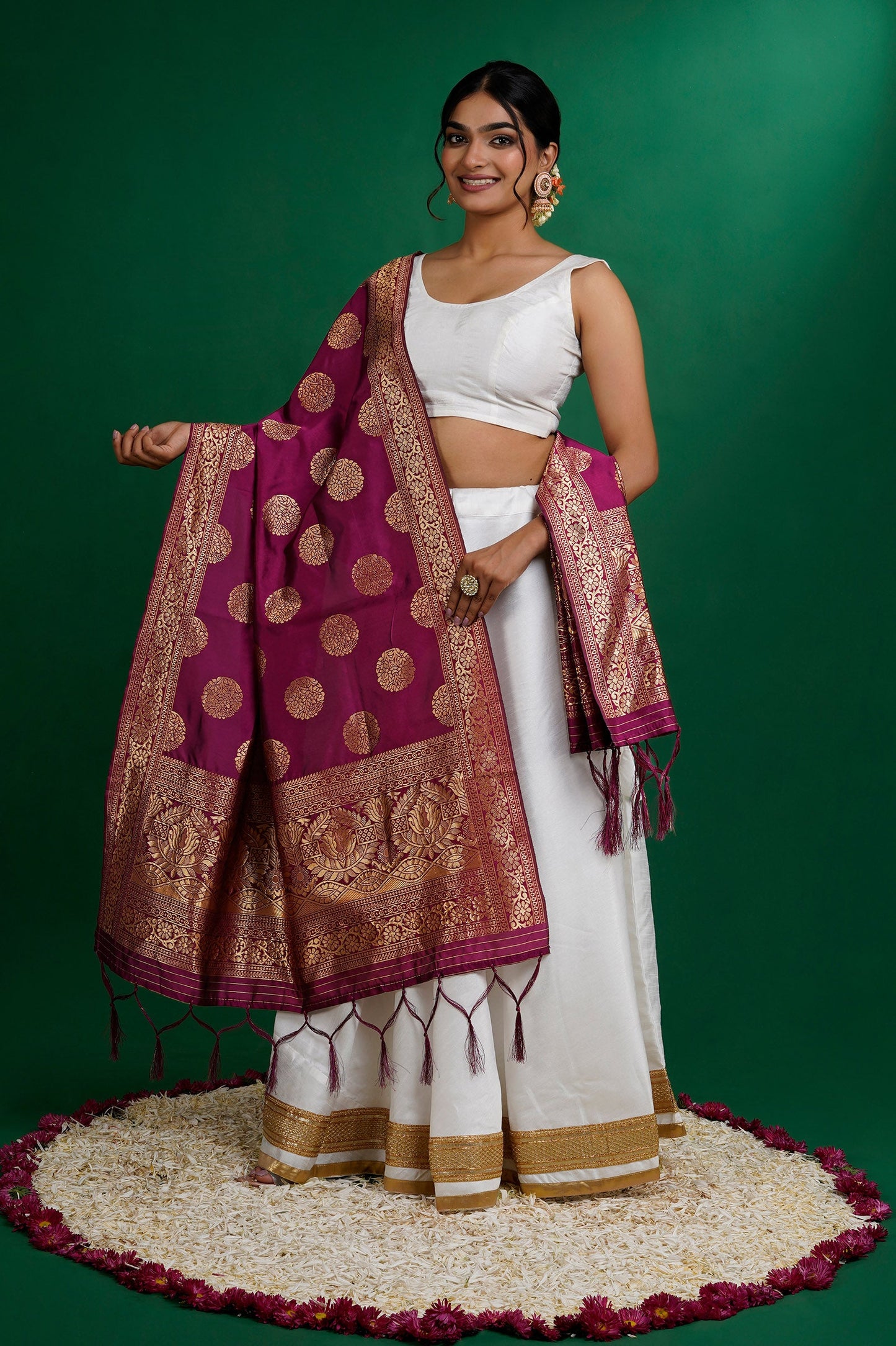 Teejh Devi Magenta Banarasi Dupatta