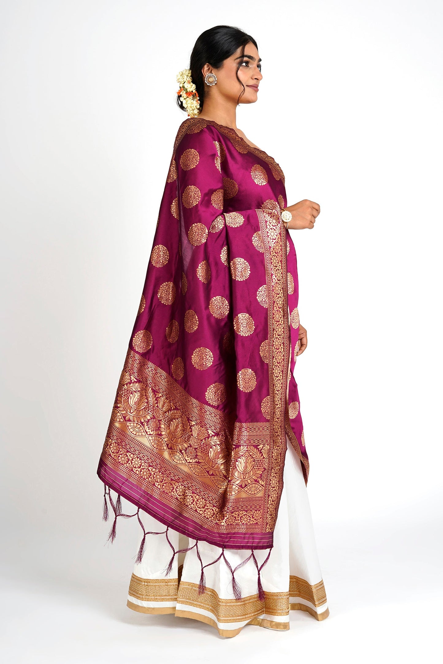 Teejh Devi Magenta Banarasi Dupatta