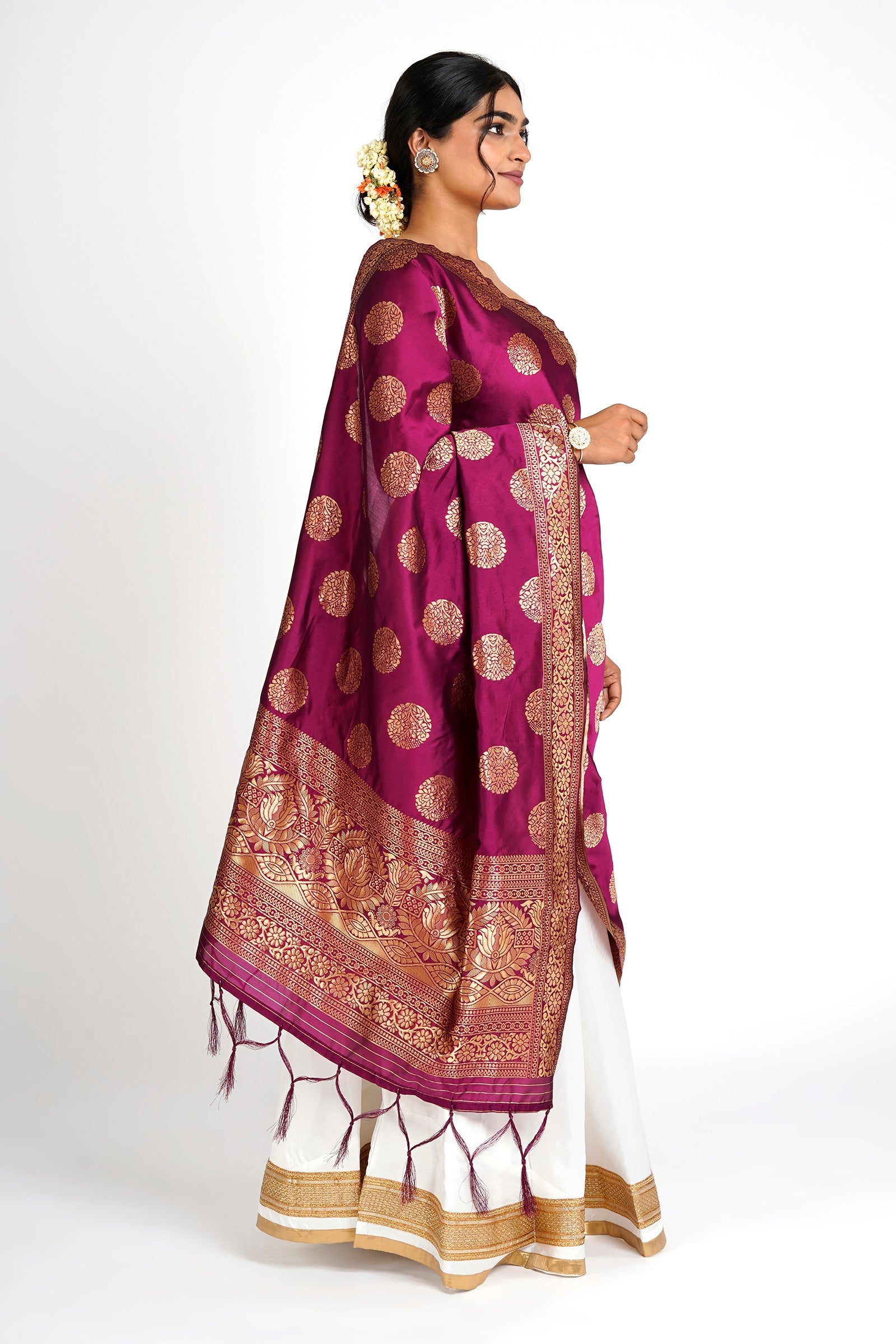 Teejh Devi Magenta Banarasi Dupatta