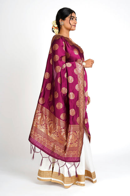 Teejh Devi Magenta Banarasi Dupatta
