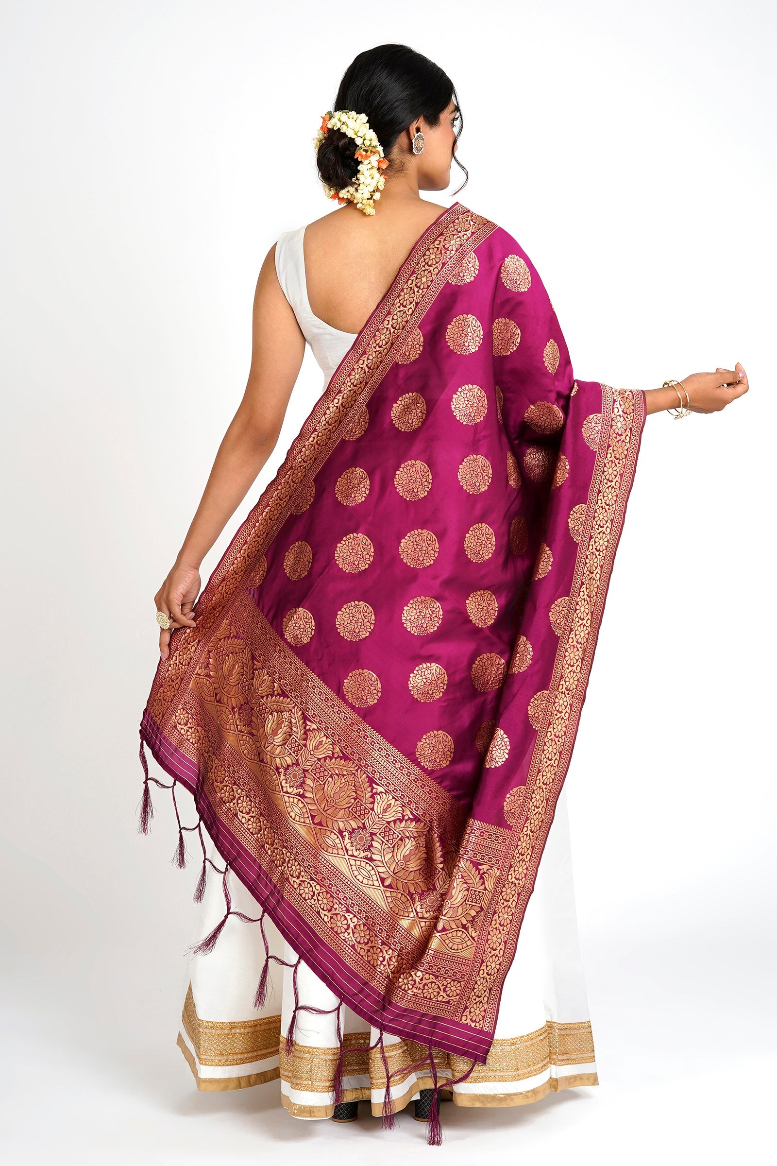 Teejh Devi Magenta Banarasi Dupatta