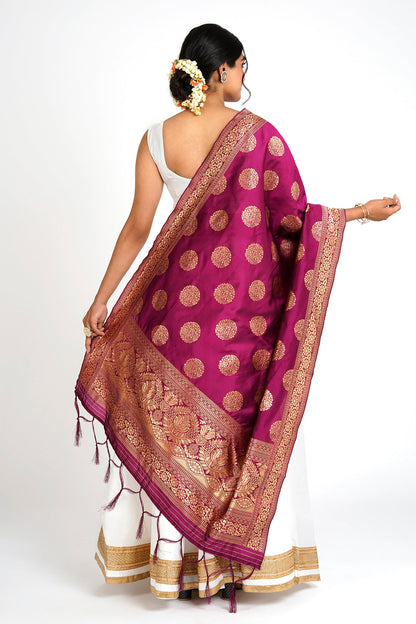 Teejh Devi Magenta Banarasi Dupatta