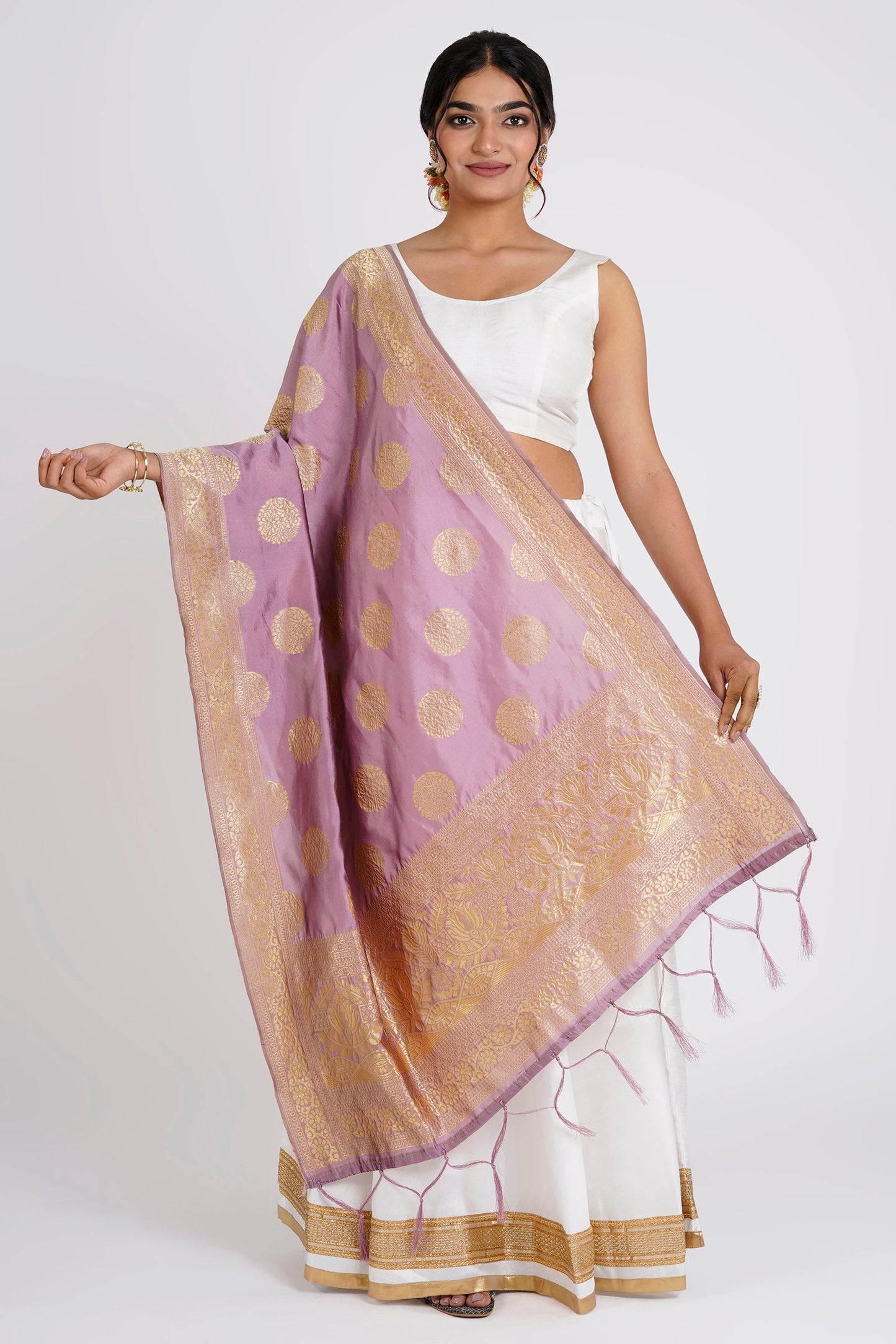 Teejh Devi Mauve Banarasi Dupatta