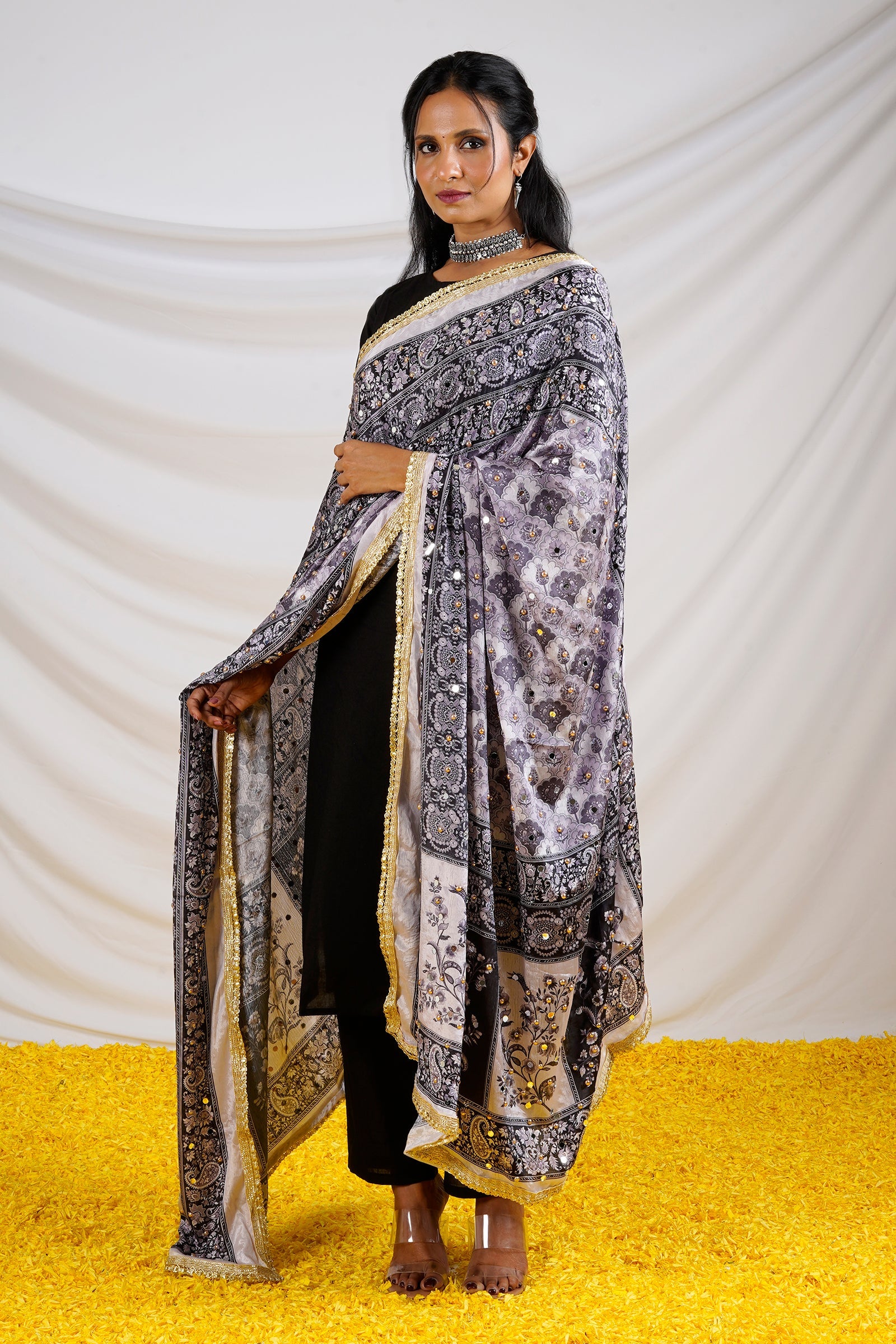 Teejh Raat-Rani Embellished Printed Dupatta