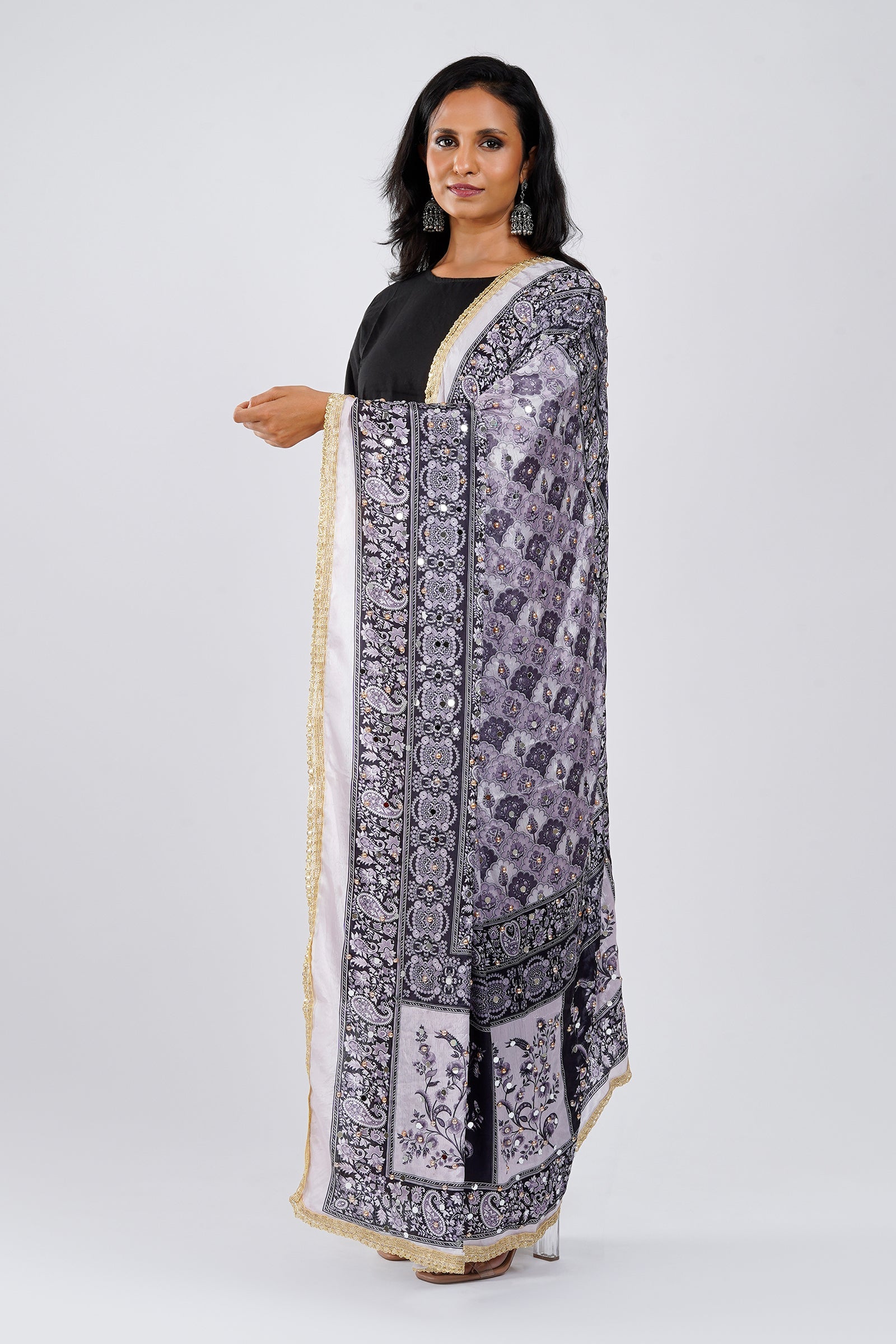 Teejh Raat-Rani Embellished Printed Dupatta