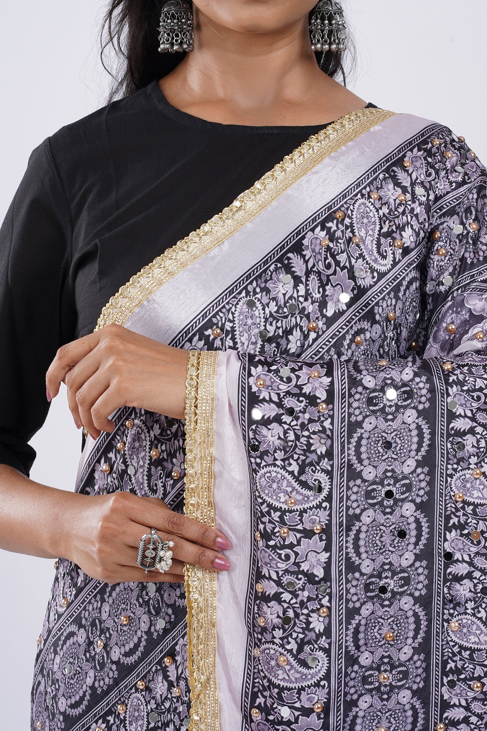 Teejh Raat-Rani Embellished Printed Dupatta