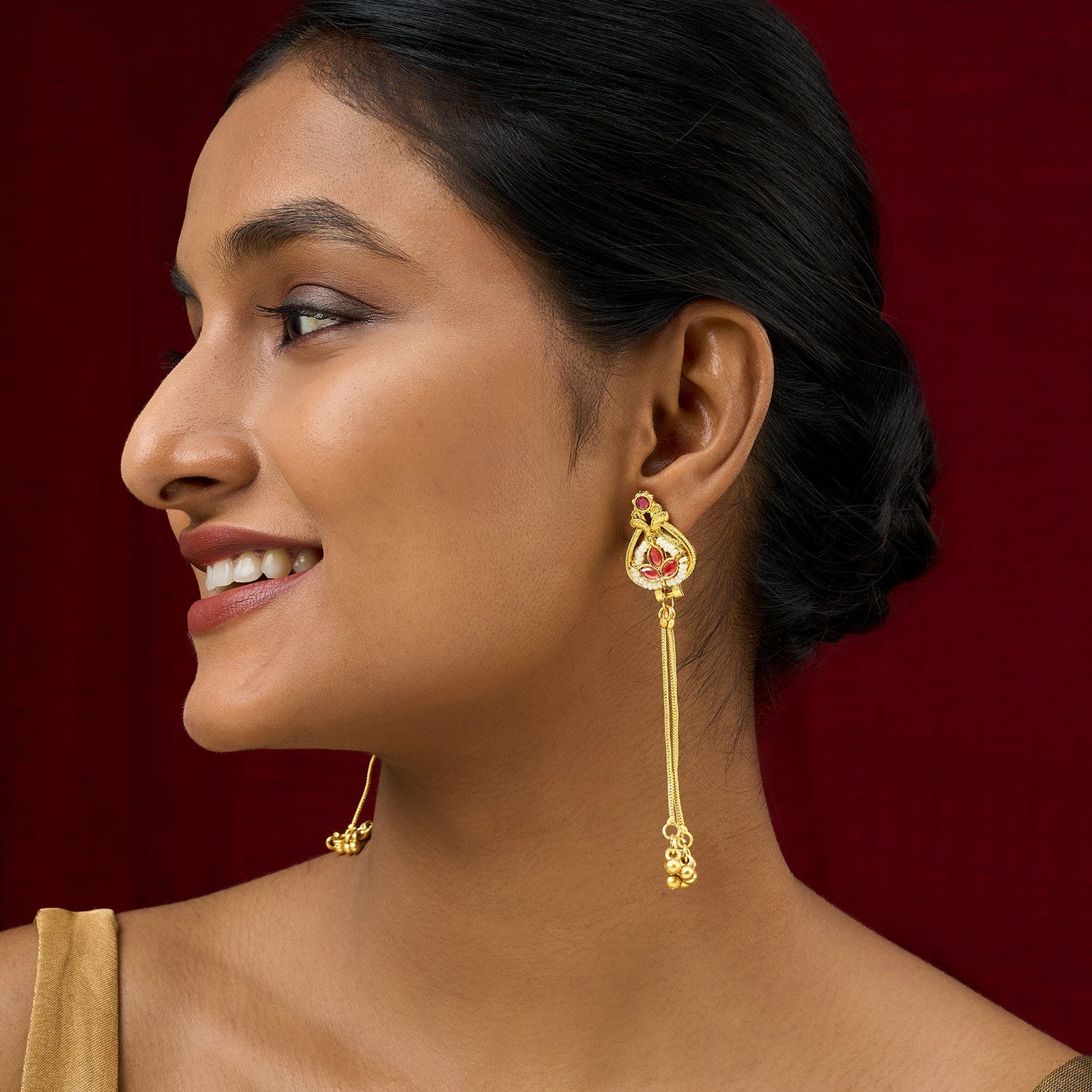 Teejh Aureya Red Stone Gold Danglers