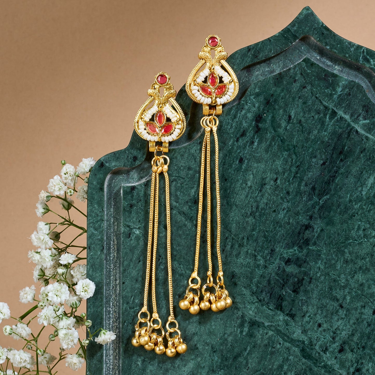 Teejh Aureya Red Stone Gold Danglers