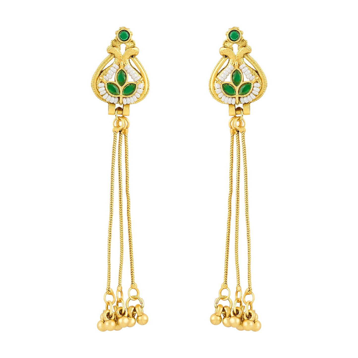 Teejh Aureya Green Stone Gold Danglers