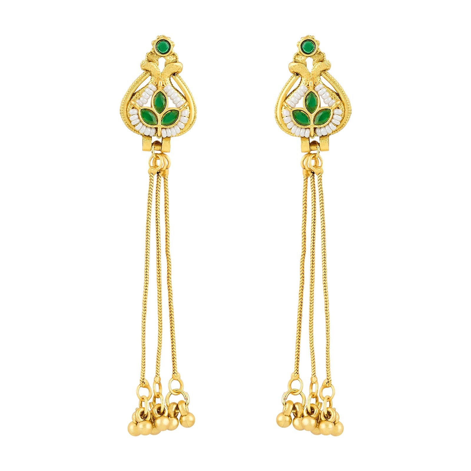 Teejh Aureya Green Stone Gold Danglers