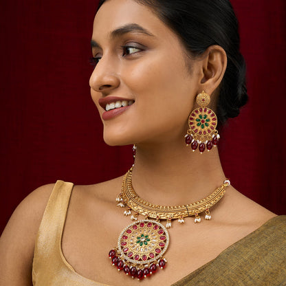 Teejh Aarzaa Gold Ghungroo Necklace Set