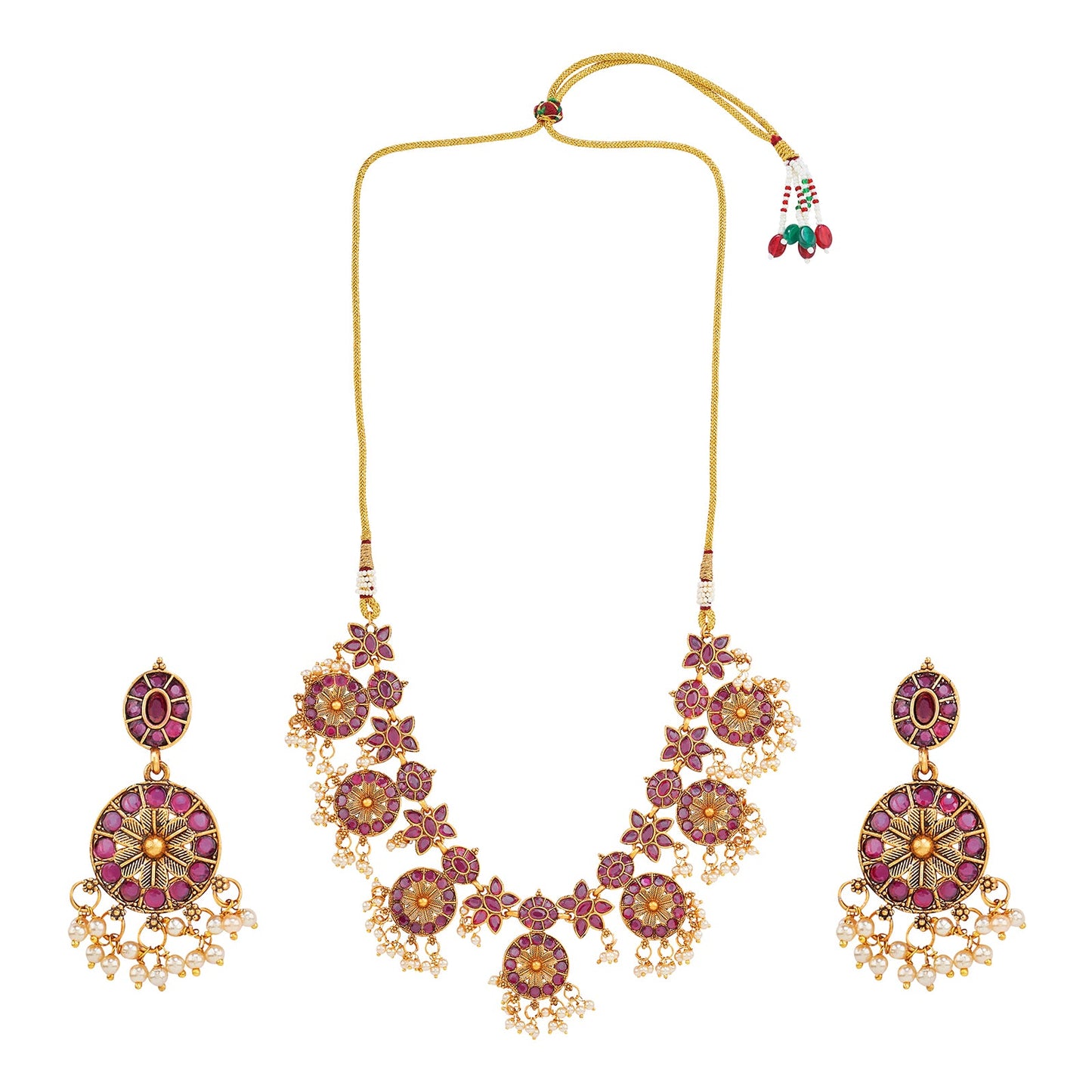 Teejh Selene Gold Pearl Red Necklace Set