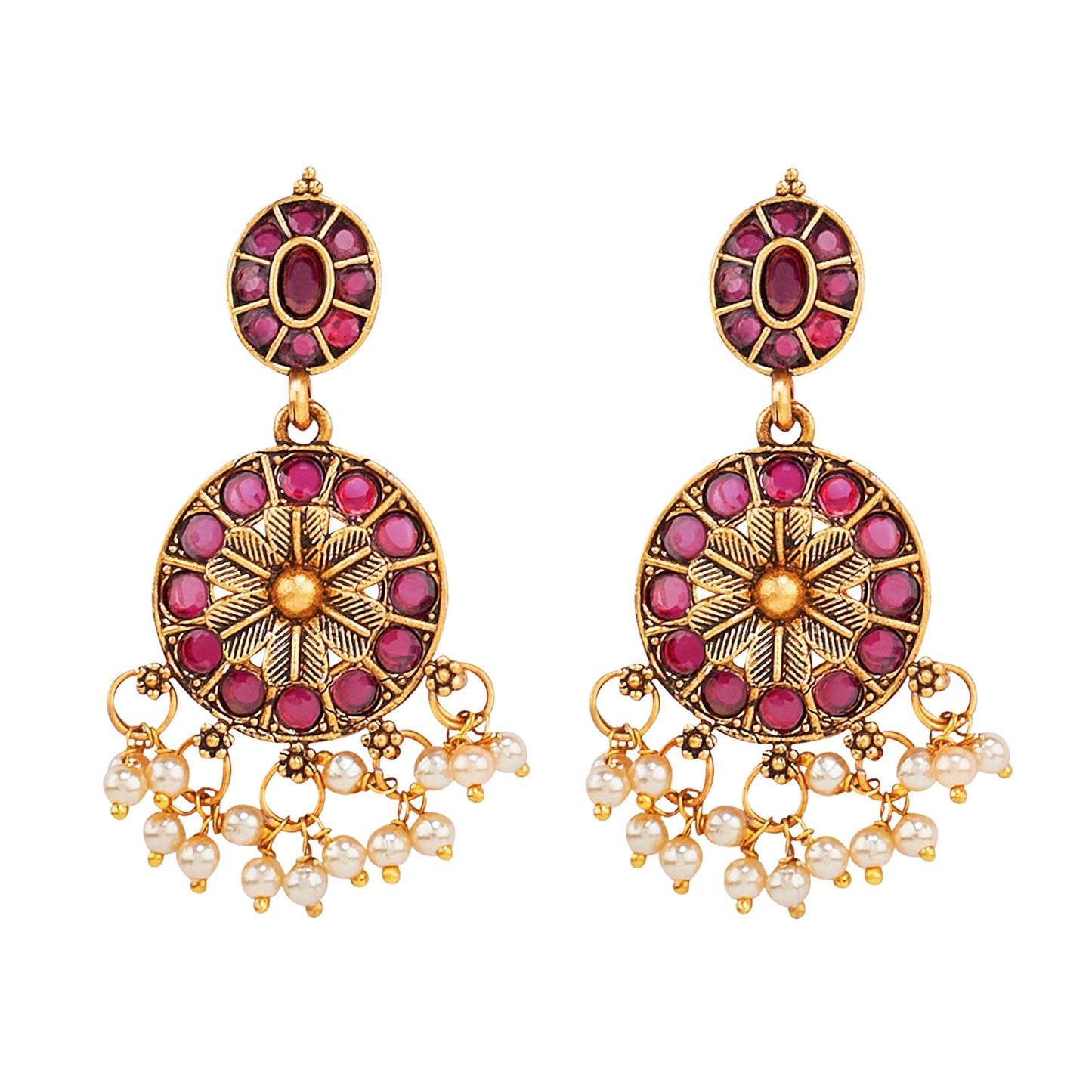 Teejh Selene Gold Pearl Red Necklace Set