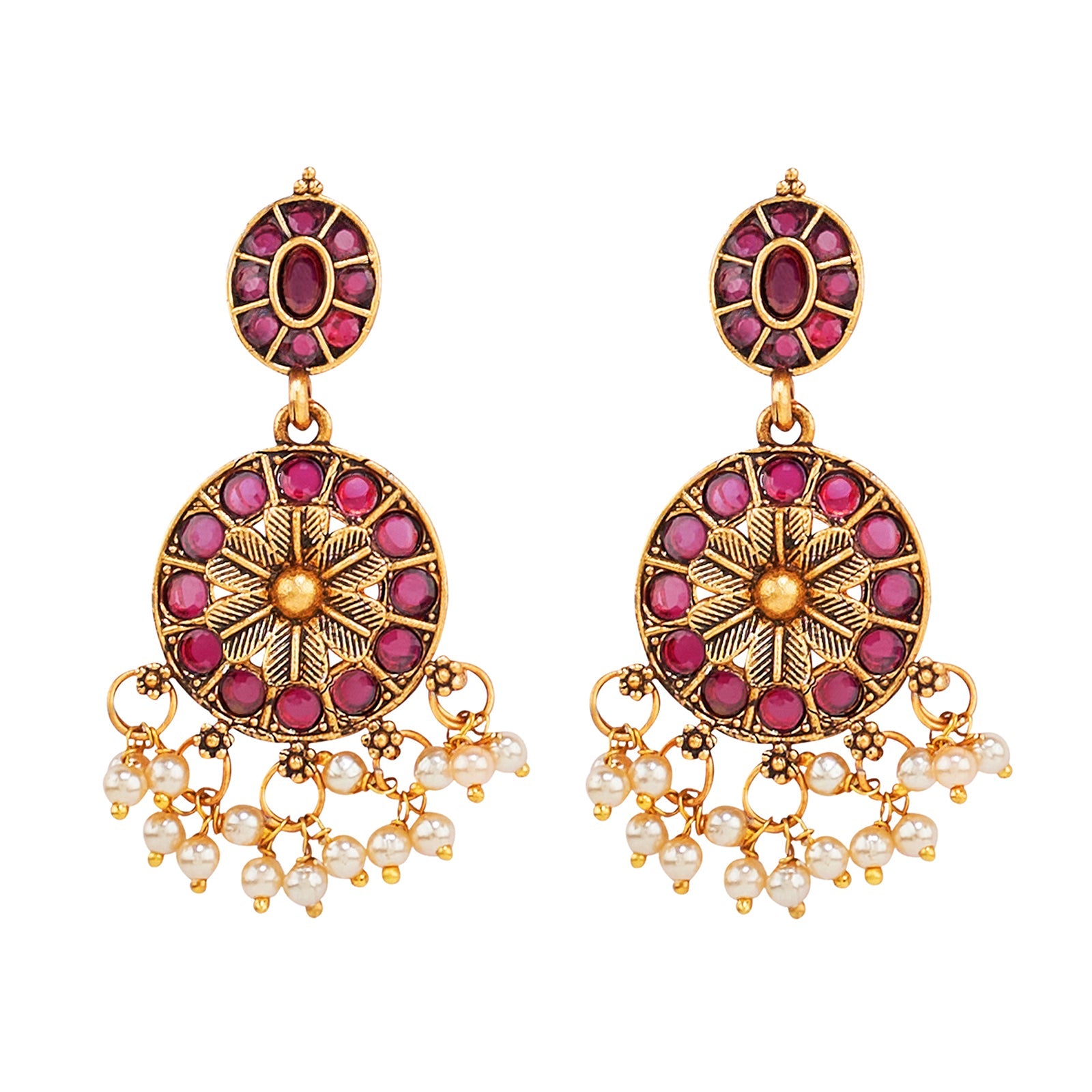 Teejh Selene Gold Pearl Red Necklace Set