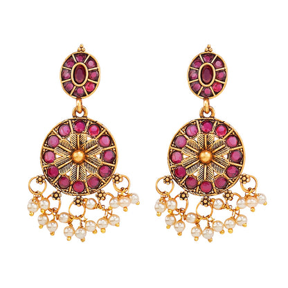 Teejh Selene Gold Pearl Red Necklace Set