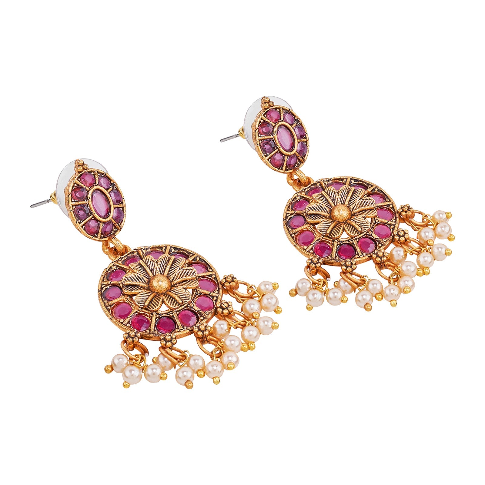 Teejh Selene Gold Pearl Red Necklace Set