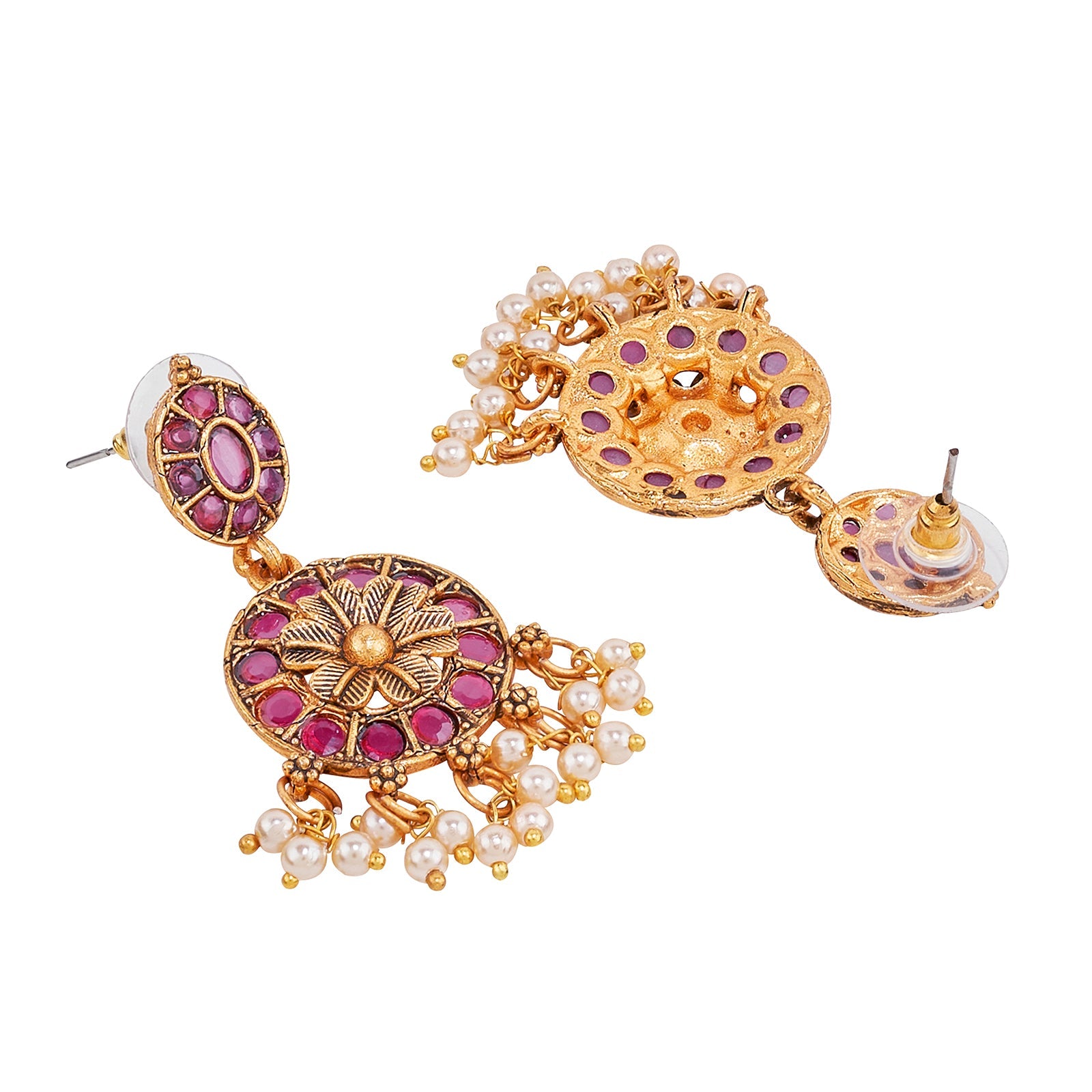 Teejh Selene Gold Pearl Red Necklace Set