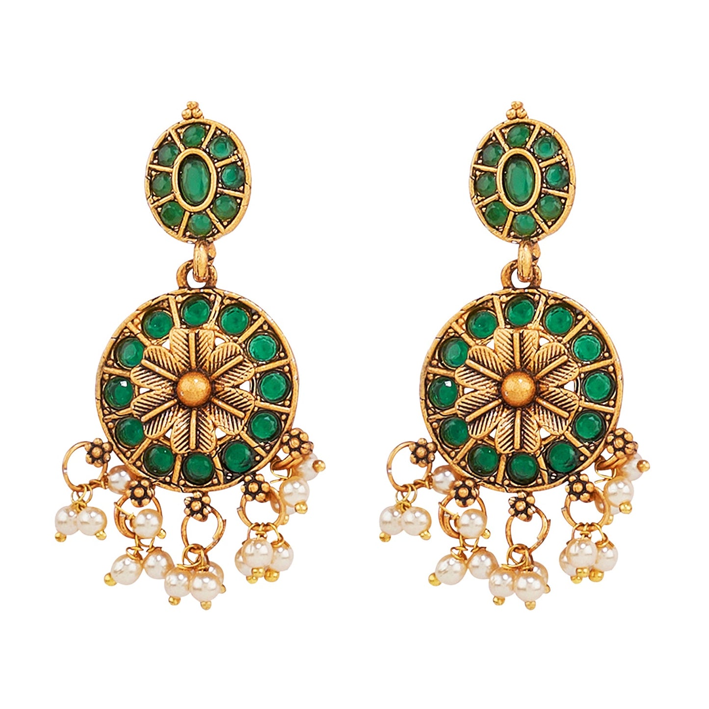 Teejh Selene Gold Pearl Green Necklace Set