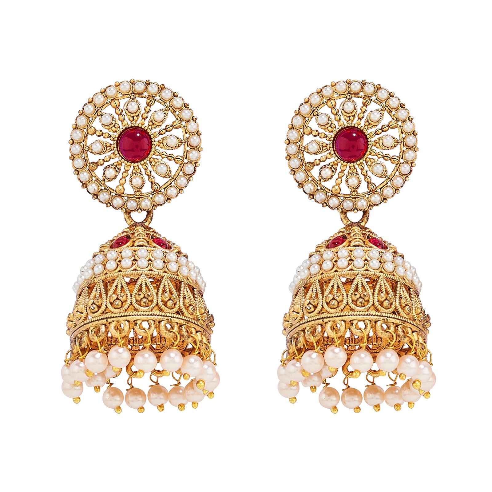 Teejh Hiran Gold Red Jhumka
