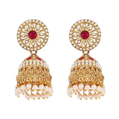 Teejh Hiran Gold Red Jhumka