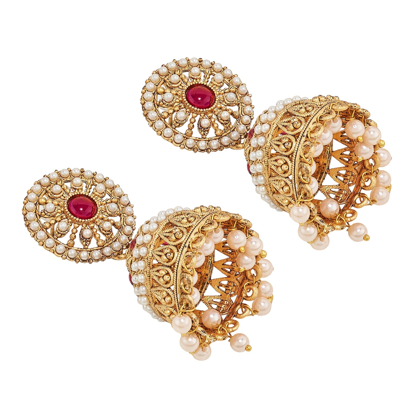 Teejh Hiran Gold Red Jhumka