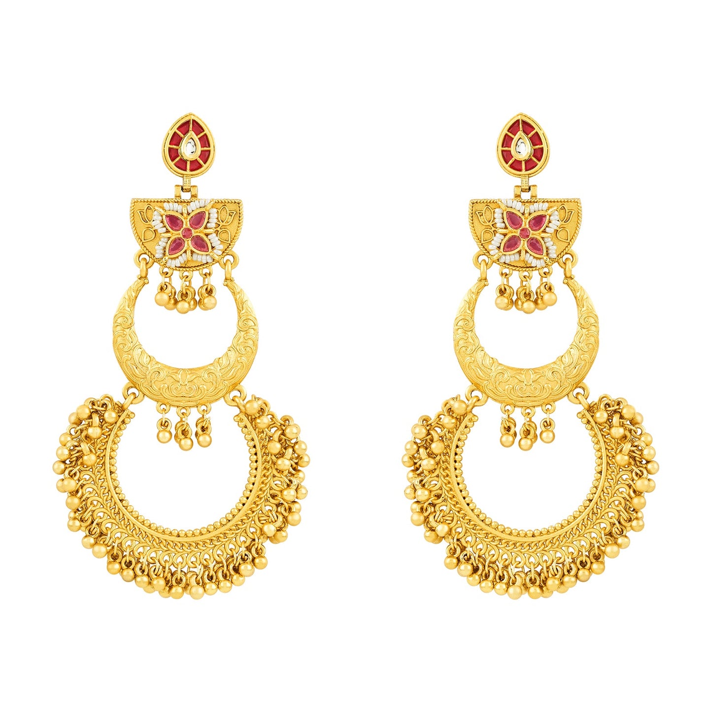 Teejh Aarzaa Gold Ghungroo Red Stone Chandbali