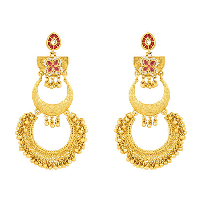 Teejh Aarzaa Gold Ghungroo Red Stone Chandbali