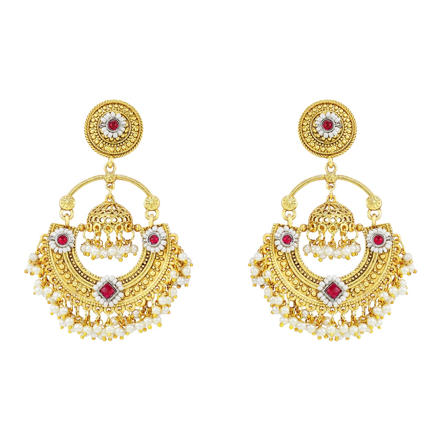 Teejh Dharal Red Stone Gold Chandbali