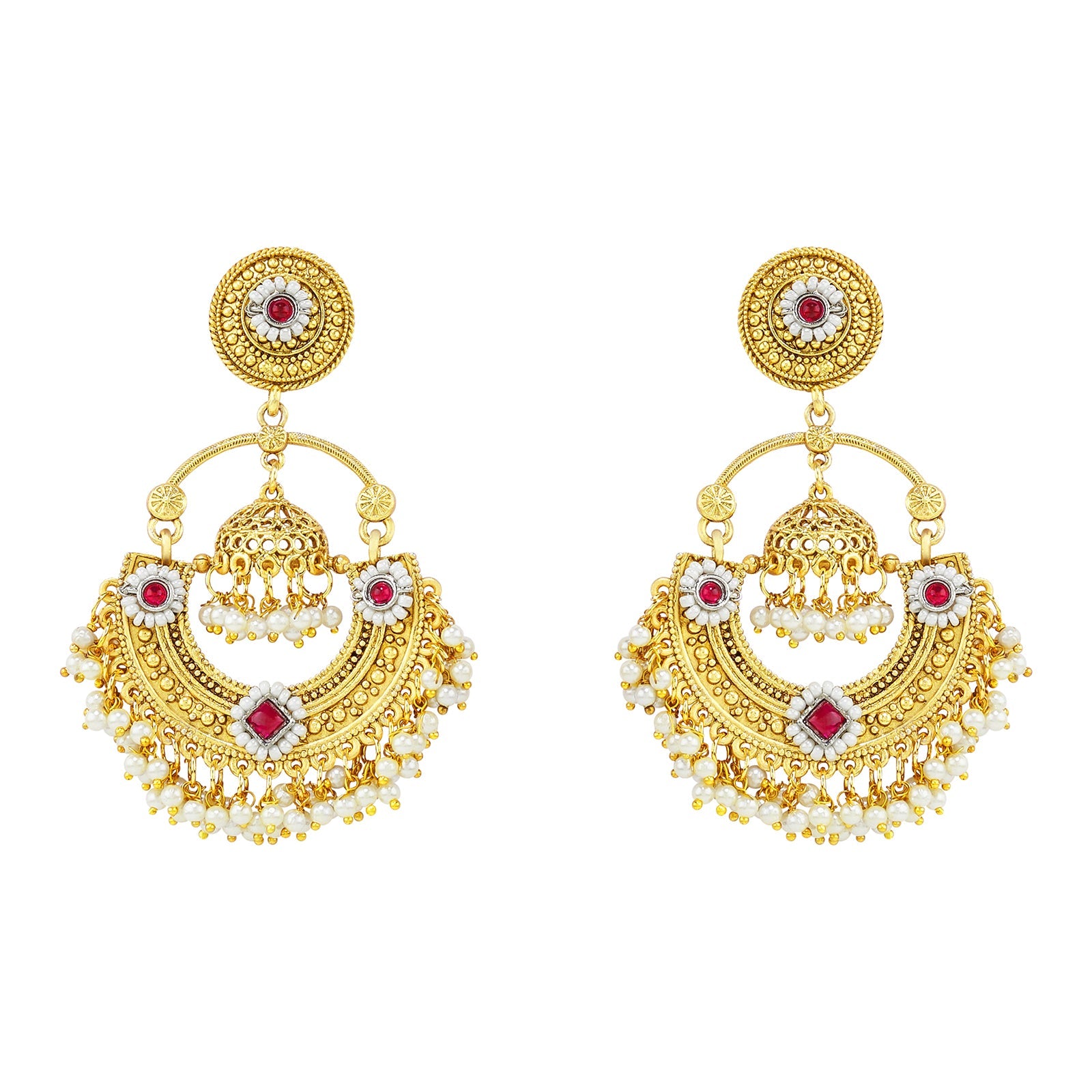 Teejh Dharal Red Stone Gold Chandbali